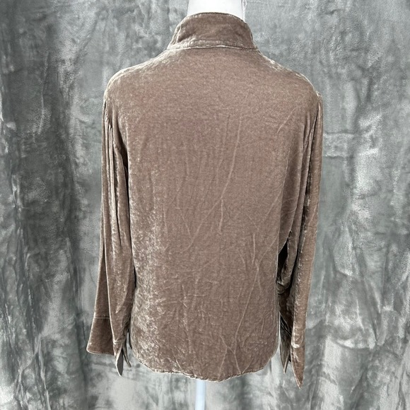 J Jill Velvet Button Front Blouse Top Petite SP Taupe Long Sleeve - Picture 3 of 14